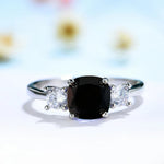 925 Sterling Silver Aquamarine Sapphire Gemstone Women's Ring GirlsBlack Spinel7