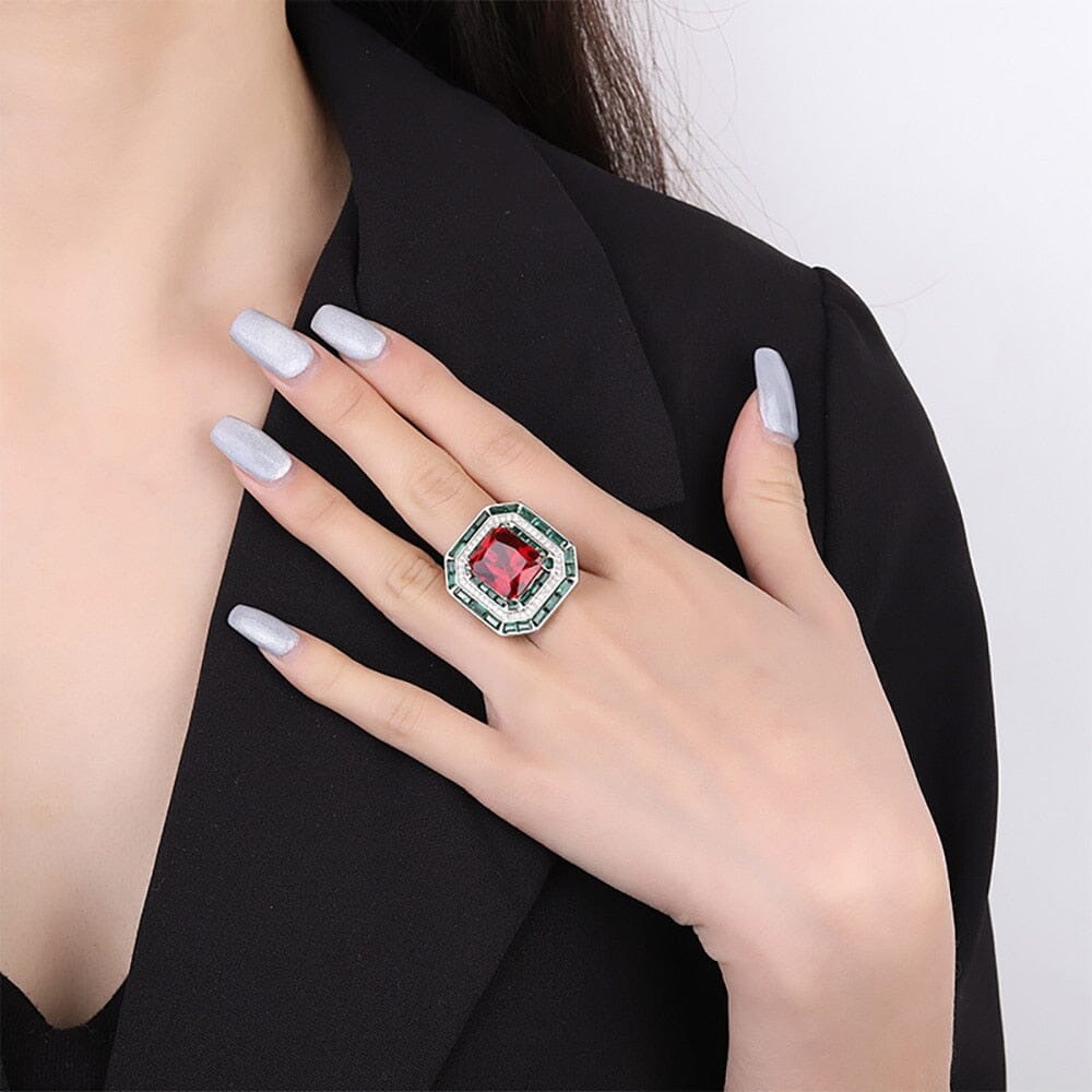 Vintage 12*16mm Square Cut Ruby Resizable RingRing