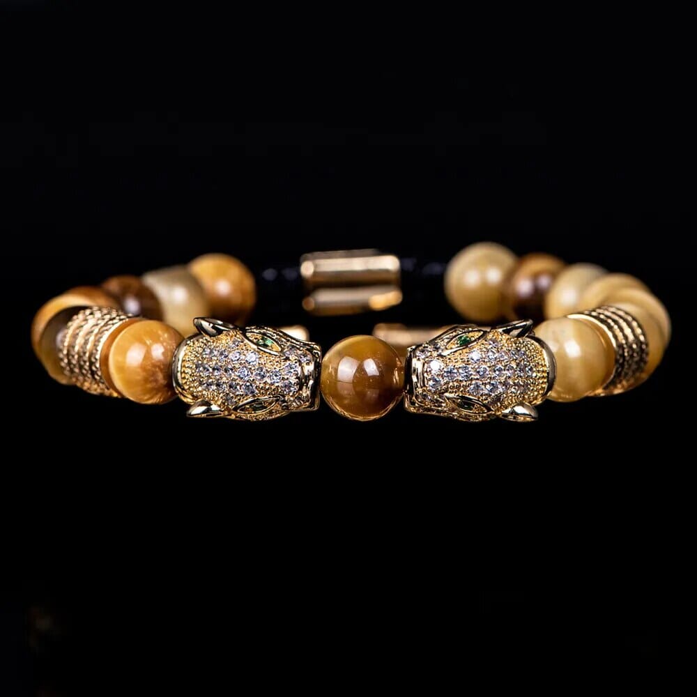 Double Leopard Head BraceletsBraceletGold white cz