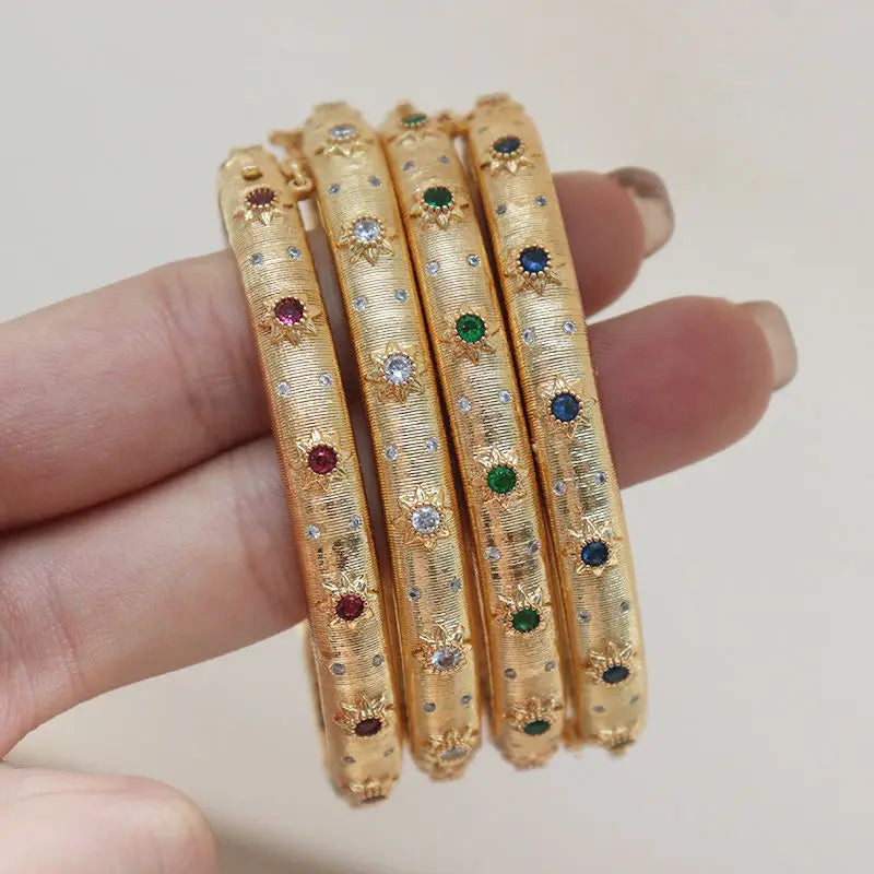 Cuff Bangle Ruby 18k Real Gold Plated Metal
