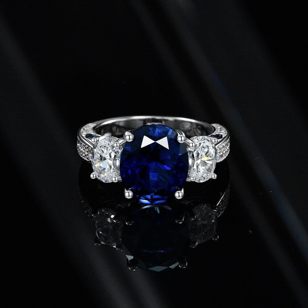 Oval 5CT Sapphire and Diamond 925 Sterling Silver RingRing
