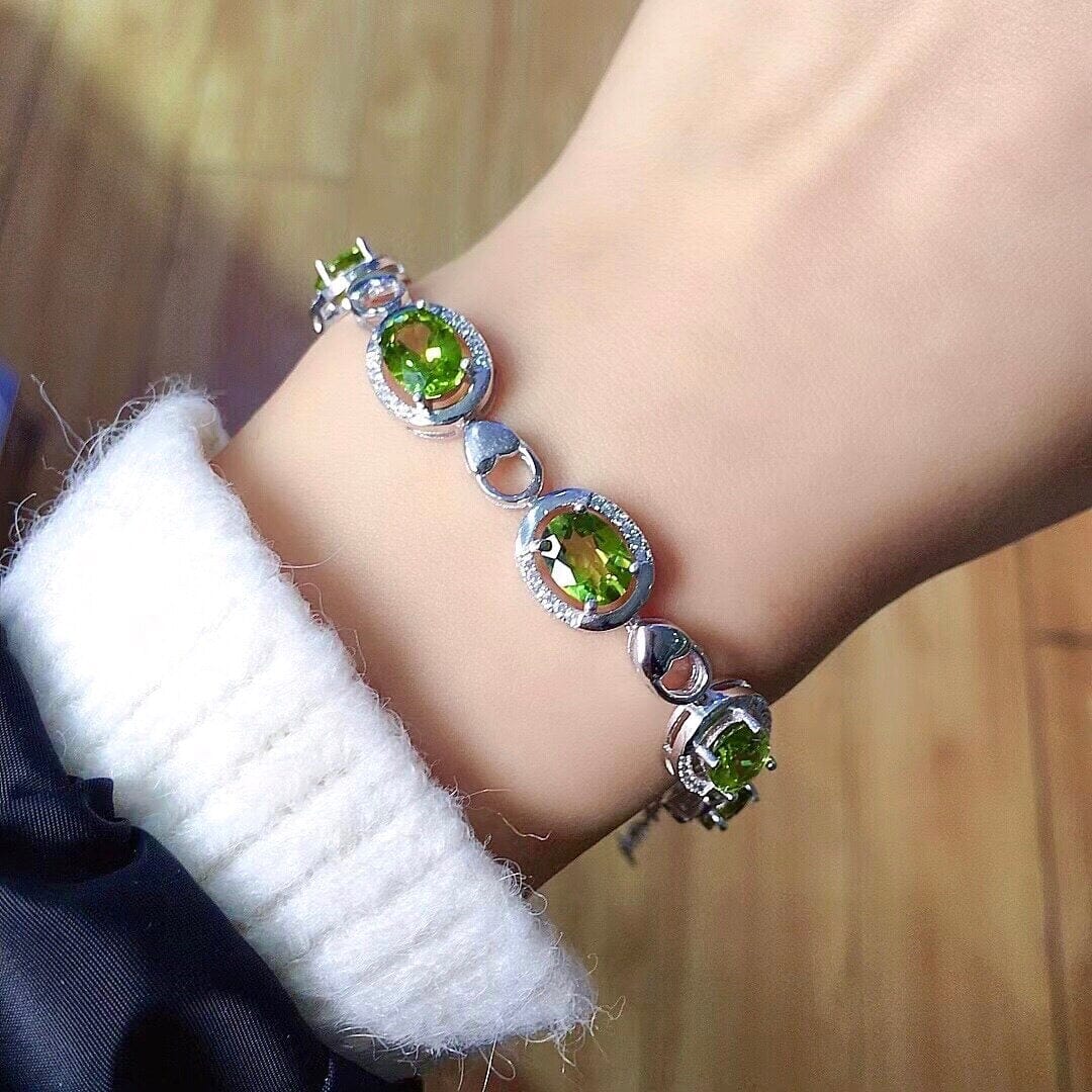 6mm*8mm 6ct Natural Peridot 925 Sterling Silver BraceletBracelet