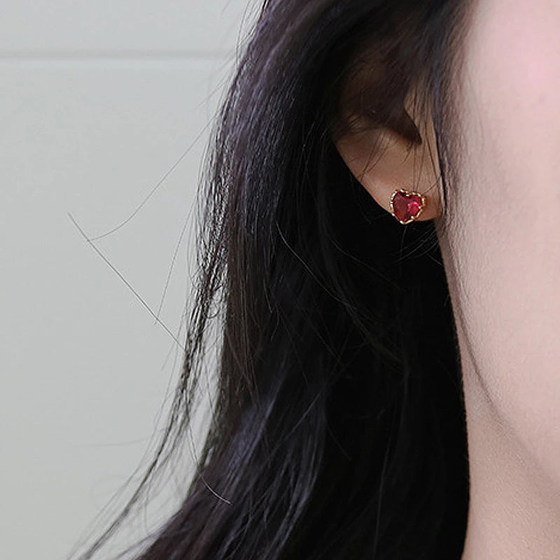 Ruby Heart shaped Earrings Garnet