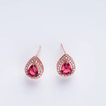 Rose Gold Color Ruby Red Water Drop Stud EarringsEarrings