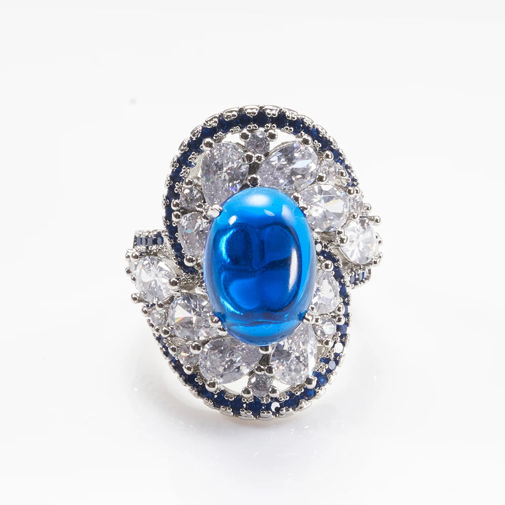 Oval Shape Sapphire Gemstone Classic 925 Sterling Silver Resizable RingRing