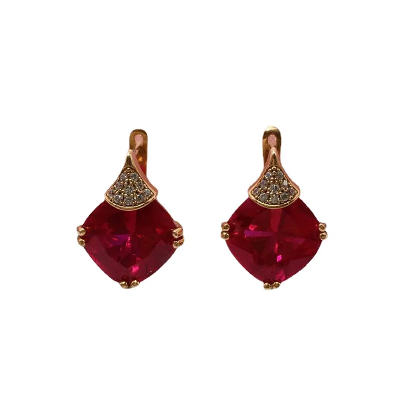Purple Gold Geometric Square Ruby Earrings