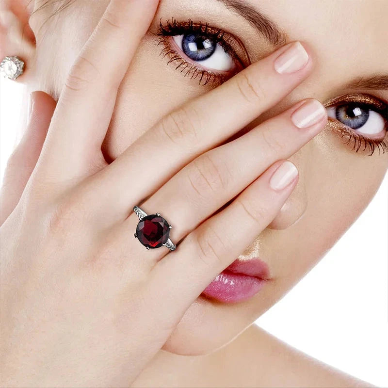 Flower Charms Dark Red Garnet Rings