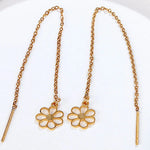 Elegant Gold Plated Flower Long Dangle Tassel Earrings for Women