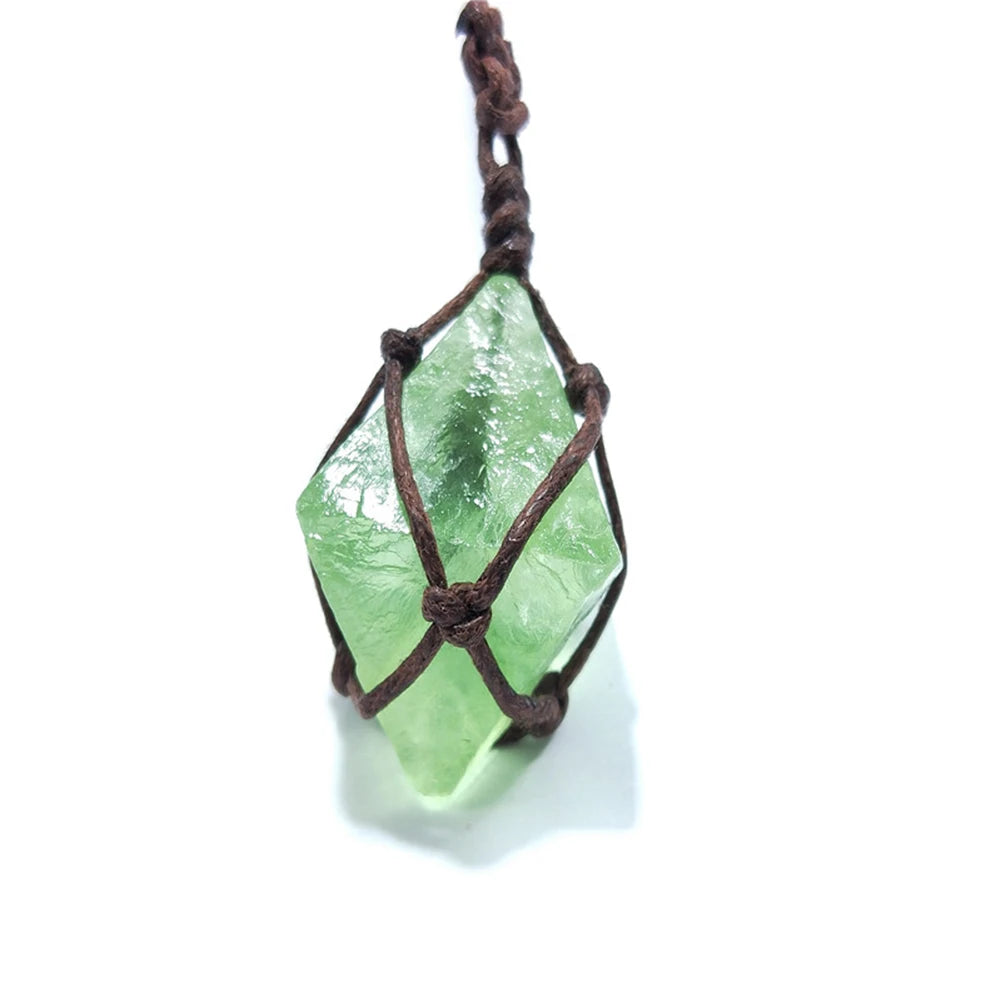 Natural Emerald Crystal Pendant Healing Gemstone Wand Reiki Green Fluorite