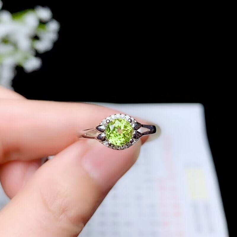 6mm Simple Round Cut Peridot 925 Sterling Silver RingRing