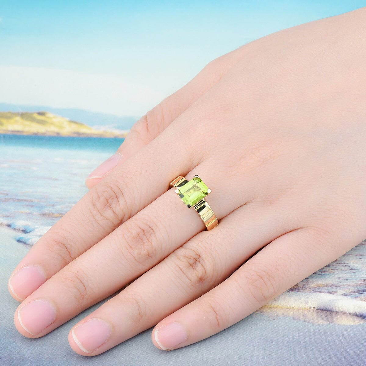 2.5 Carats Genuine Peridot Yellow Gold 925 Sterling Silver RingRing