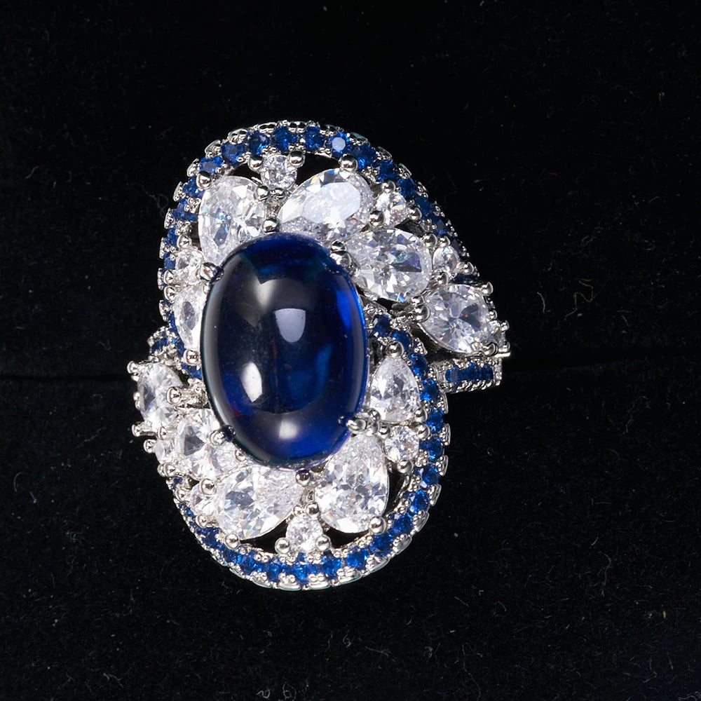 Oval Shape Sapphire Gemstone Classic 925 Sterling Silver Resizable RingRing