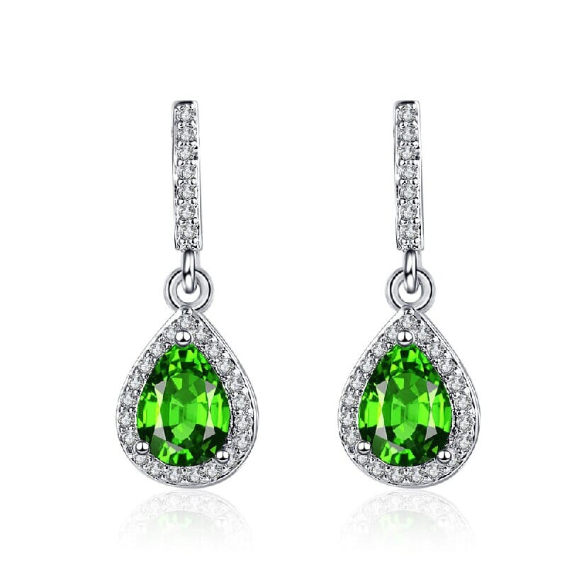 Multi-colors Stone Cubic Zirconia Silver Drop EarringsEarringsgreen