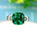 Created Square Ruby/Emerald Charm Silver RingRing