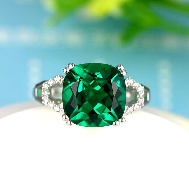 Created Square Ruby/Emerald Charm Silver RingRing