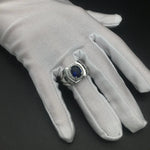 HuiSept Ring 925 Silver Jewelry Oval Shaped Sapphire Zircon Gemstones Finger Rings for Women Men Wedding Party Gift Accessories