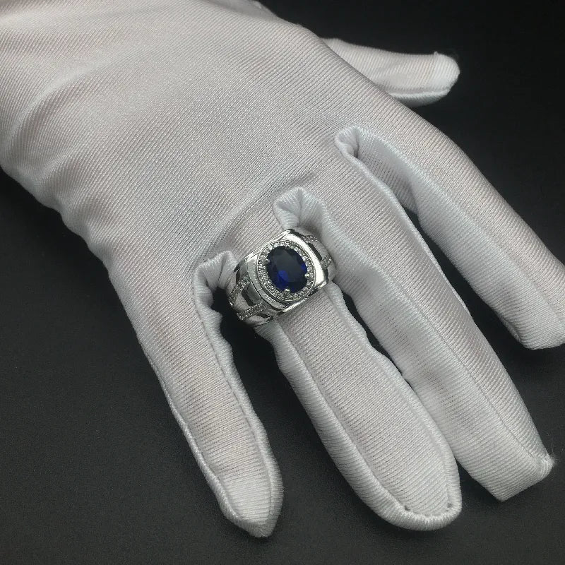 HuiSept Ring 925 Silver Jewelry Oval Shaped Sapphire Zircon Gemstones Finger Rings for Women Men Wedding Party Gift Accessories