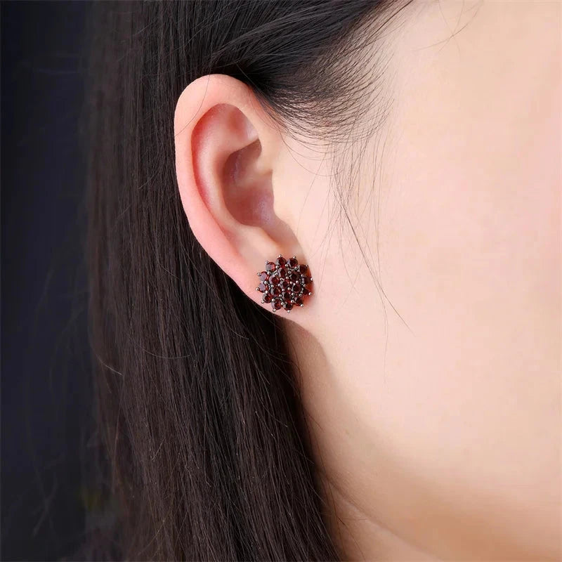 3.5 Carats Genuine Garnet S925 Silver Stud Earrings