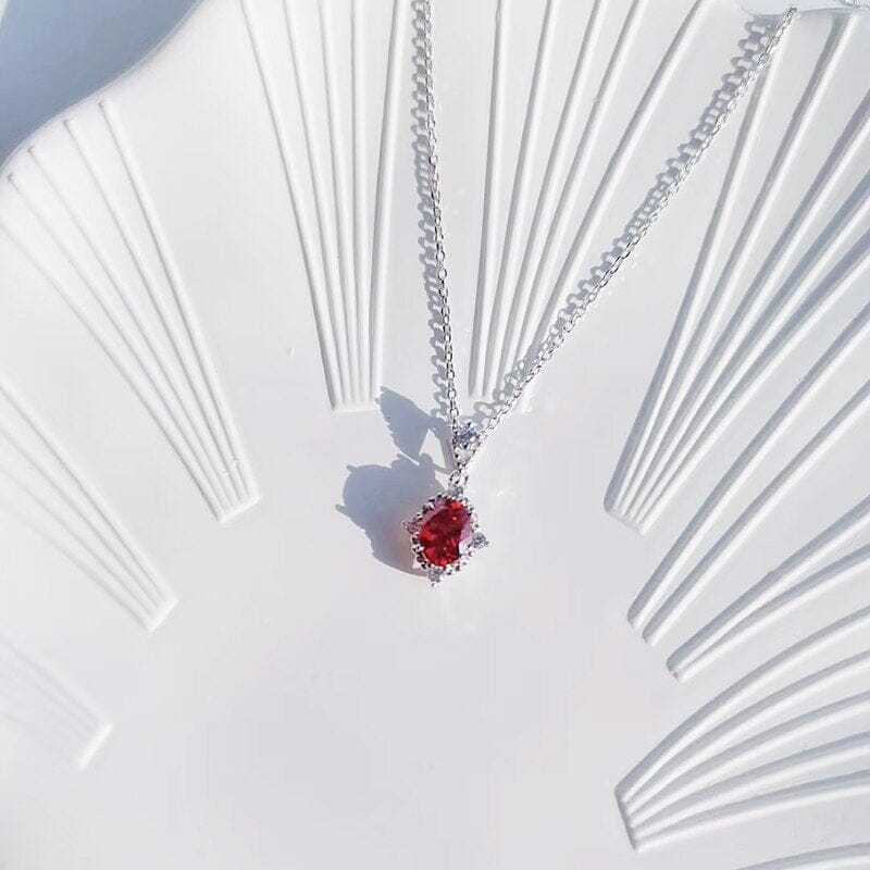 Ruby Pendant Choker NecklaceNecklaceSilver