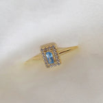Sterling Silver 952 Diamond Sapphire Small Square Ladies Ring Open Light