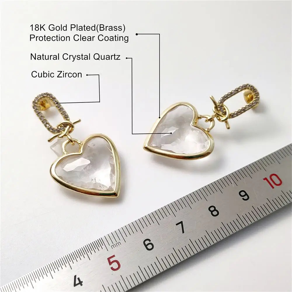 5 Pair Gold Plated Heart-Shaped Crystal Cubic Zircon Clear Quartz Earringsearrings
