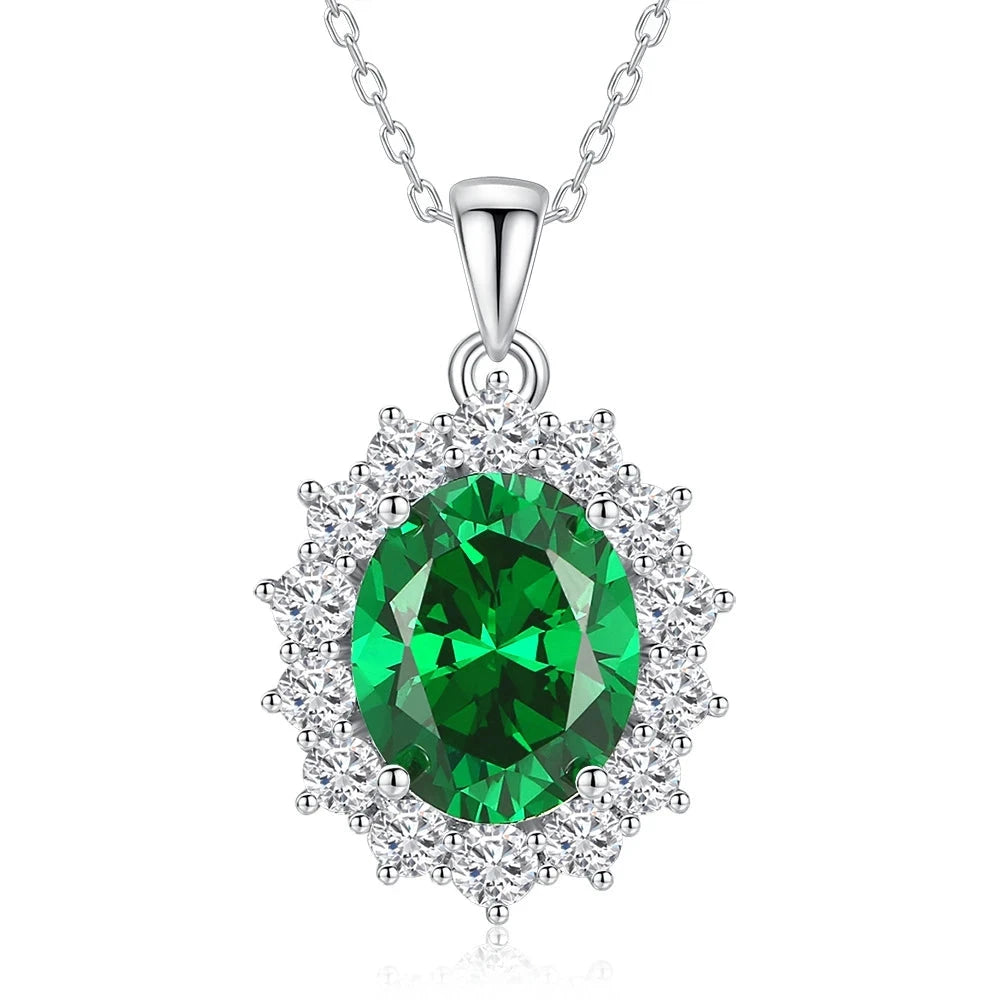 Oval Citrine Emerald Aquamarine Diamond Gems Necklaces PendantEmerald45CM