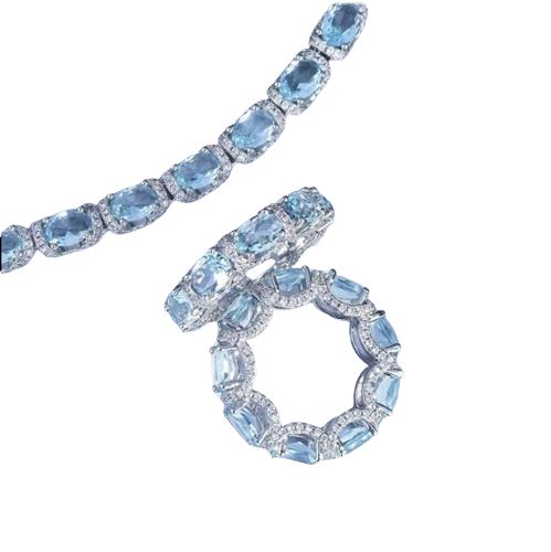 Round Aquamarine Bracelet Ring Sets