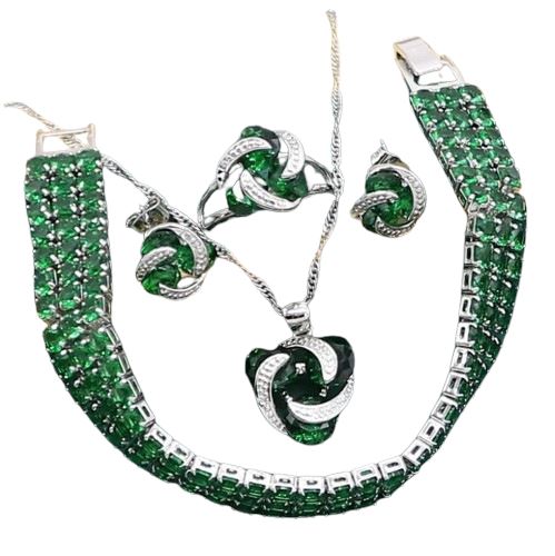 Bridal Jewelry set Green Emerald Party Bracelet Stud Earrings Necklace Pendant Ring
