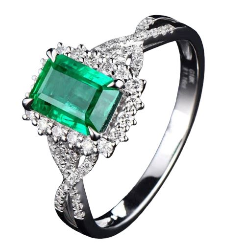 Engagement Silver Charm Emerald Ring