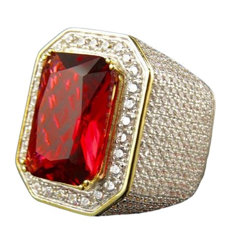 Retro Men Ring 925 Silver Jewelry Rectangle Ruby Gemstones Finger Rings