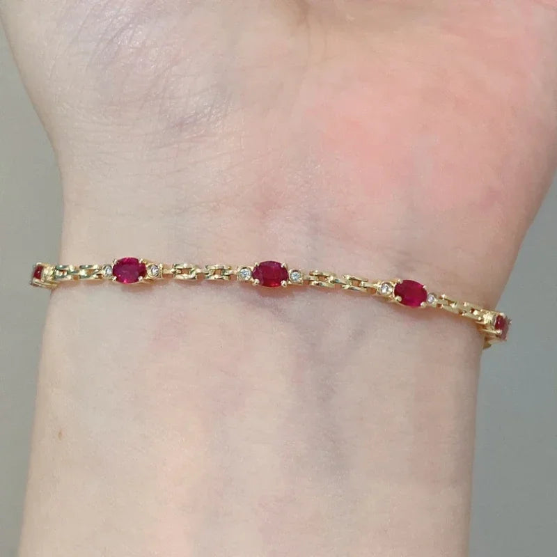 Light luxury silver Ruby Diamond BraceletRed17.5cm