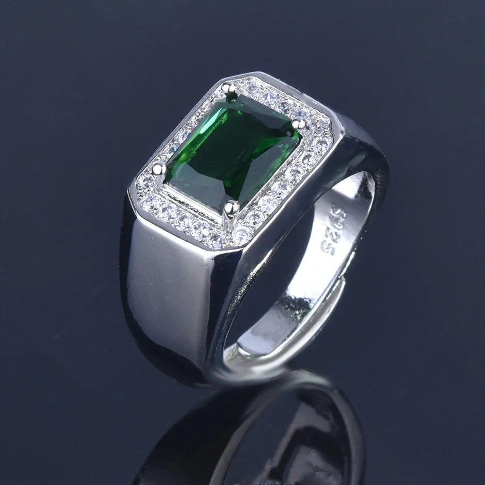 Classic Square Emerald Green Gemstone Ring For Men