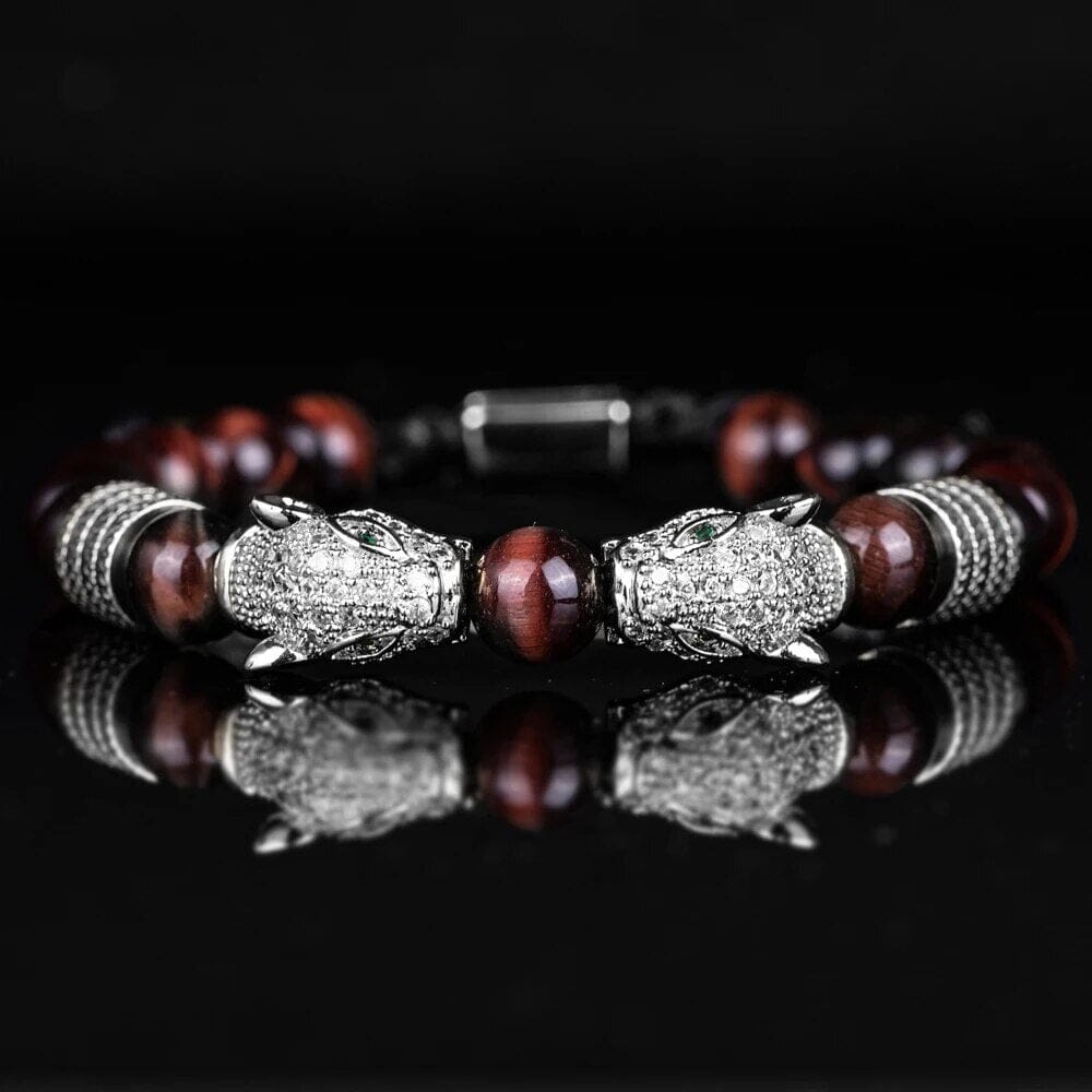 Double Leopard Head BraceletsBraceletSilver red white cz