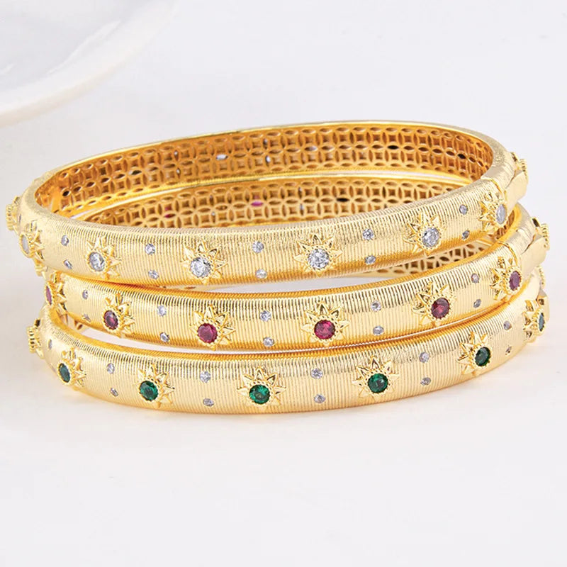 Cuff Bangle Ruby 18k Real Gold Plated Metal