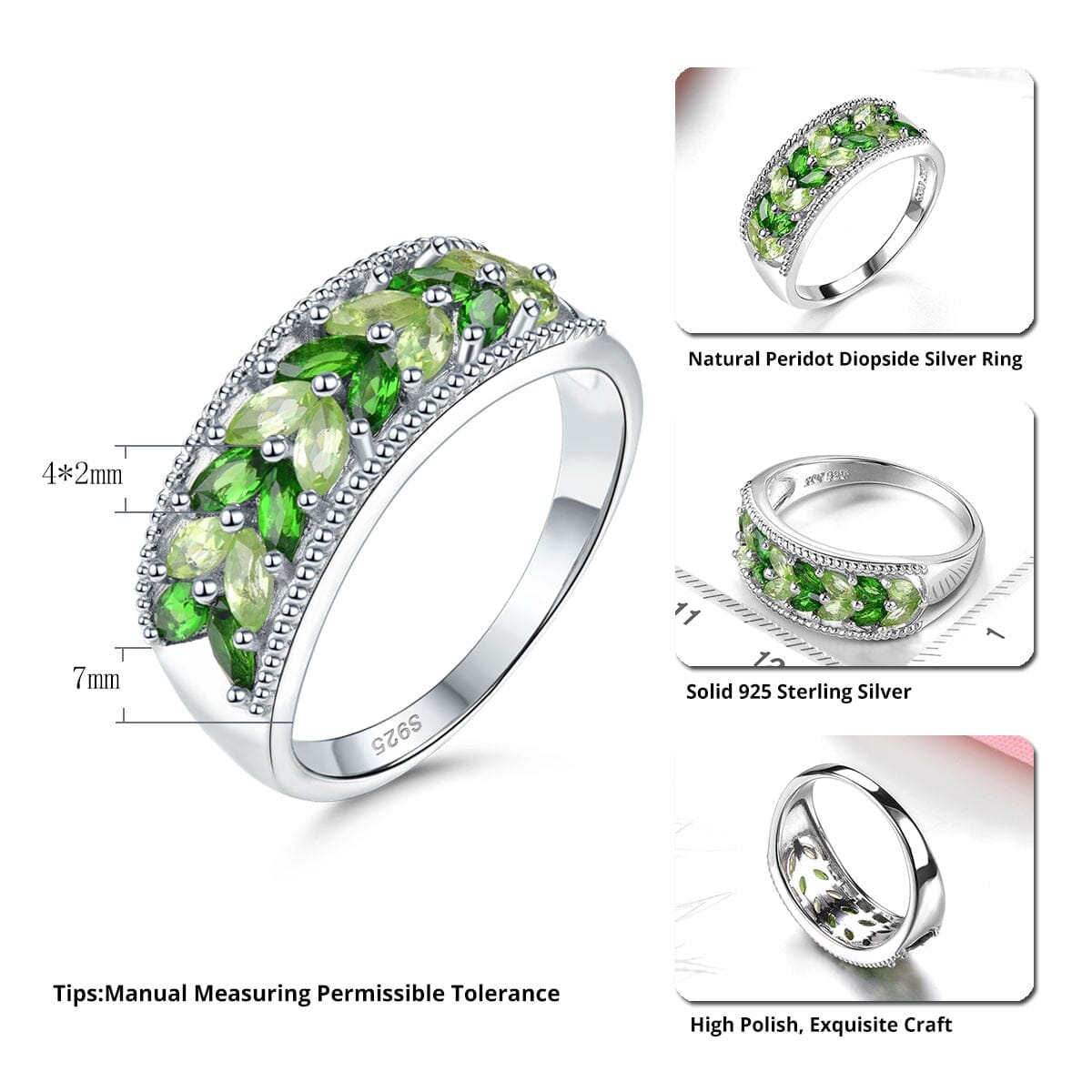 Leaves Design Peridot 925 Sterling Silver RingRing