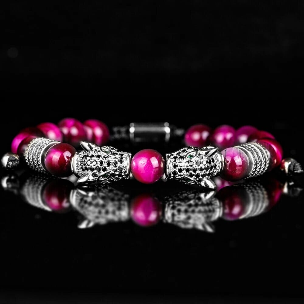 Double Leopard Head BraceletsBraceletSilver rose black cz