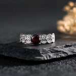 6.5mm Natural Garnet Stone S925 Silver Ring for Women Wedding Bands