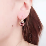 Gold Plated 14K Rose Gold Inlaid Water Drops Ruby Earrings