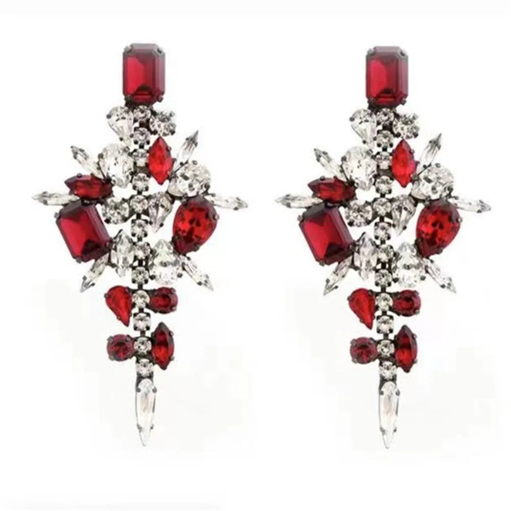 Novelly Crystal Red Ruby Chandelier Shape Drop Earrings