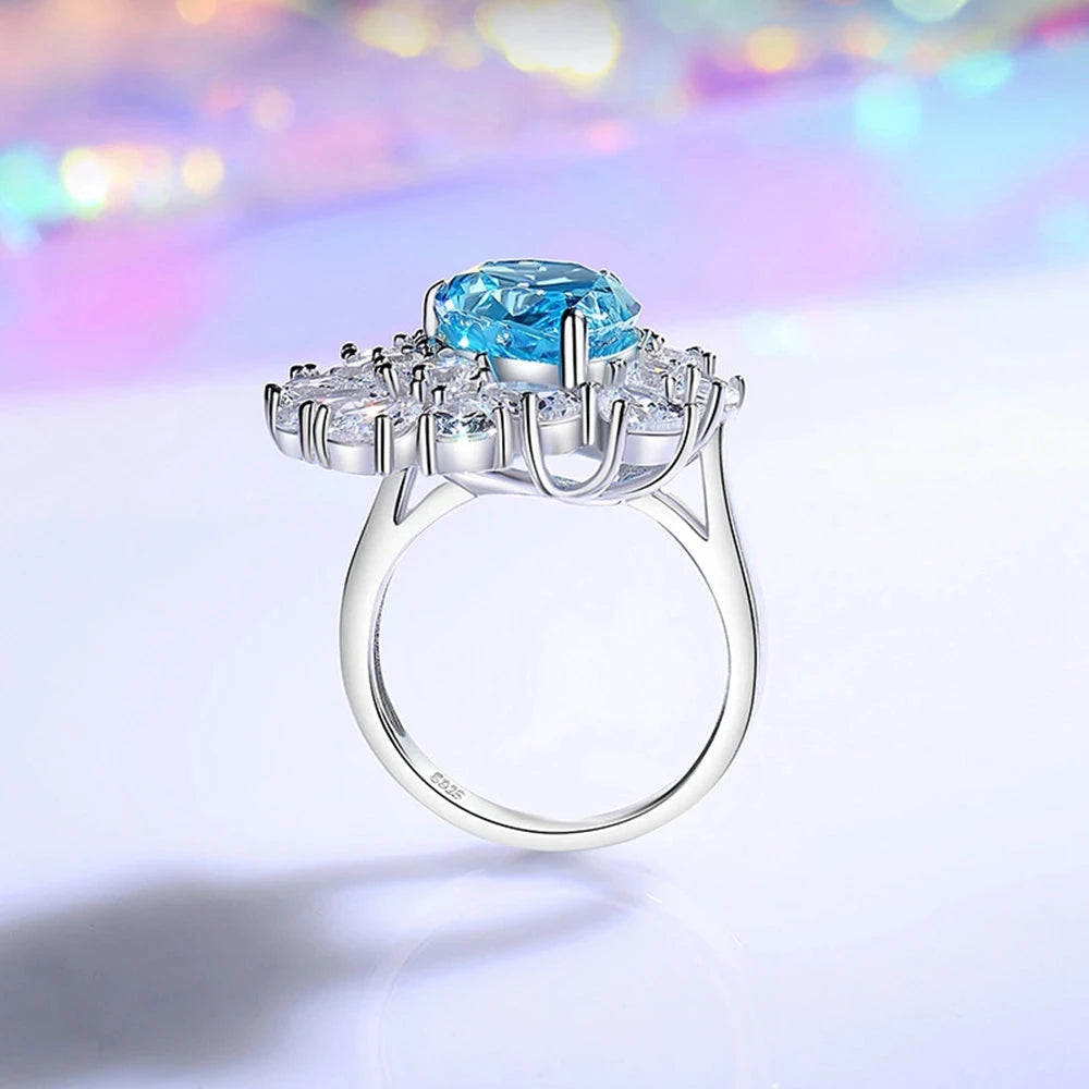 Aquamarine Pink Sapphire Gemstone Engagement Ring for Women Fine Jewelry