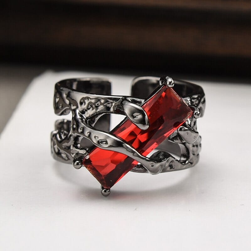 Punk Thorn Ruby Ring Black Resizable RingRing