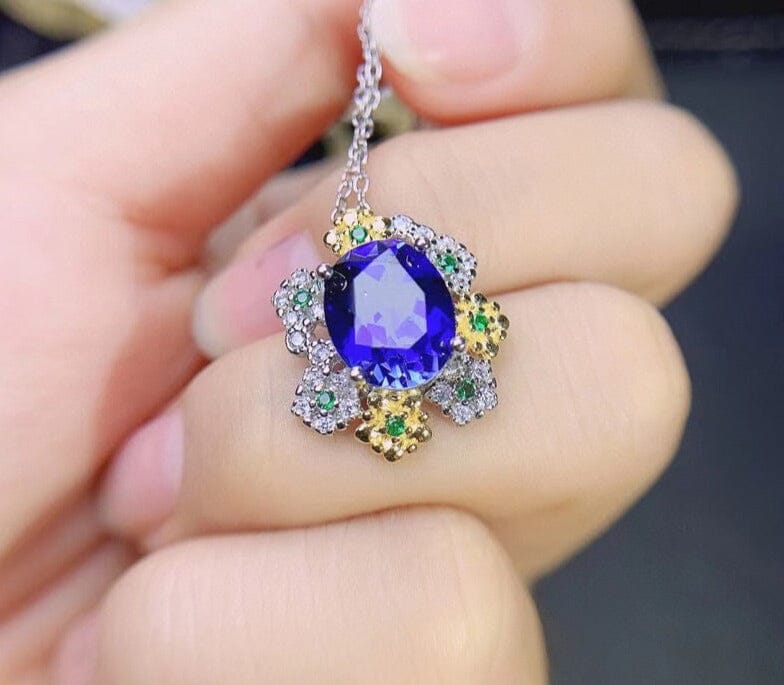 6ct 8mm*10mm Royal Blue Sapphire Ring and Necklace Jewelry SetJewelry Sets