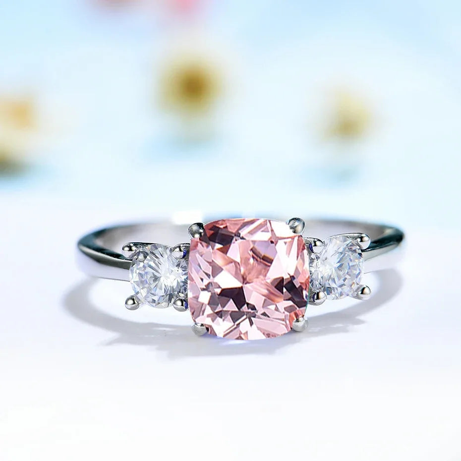 925 Sterling Silver Aquamarine Sapphire Gemstone Women's Ring GirlsNano Morganite9