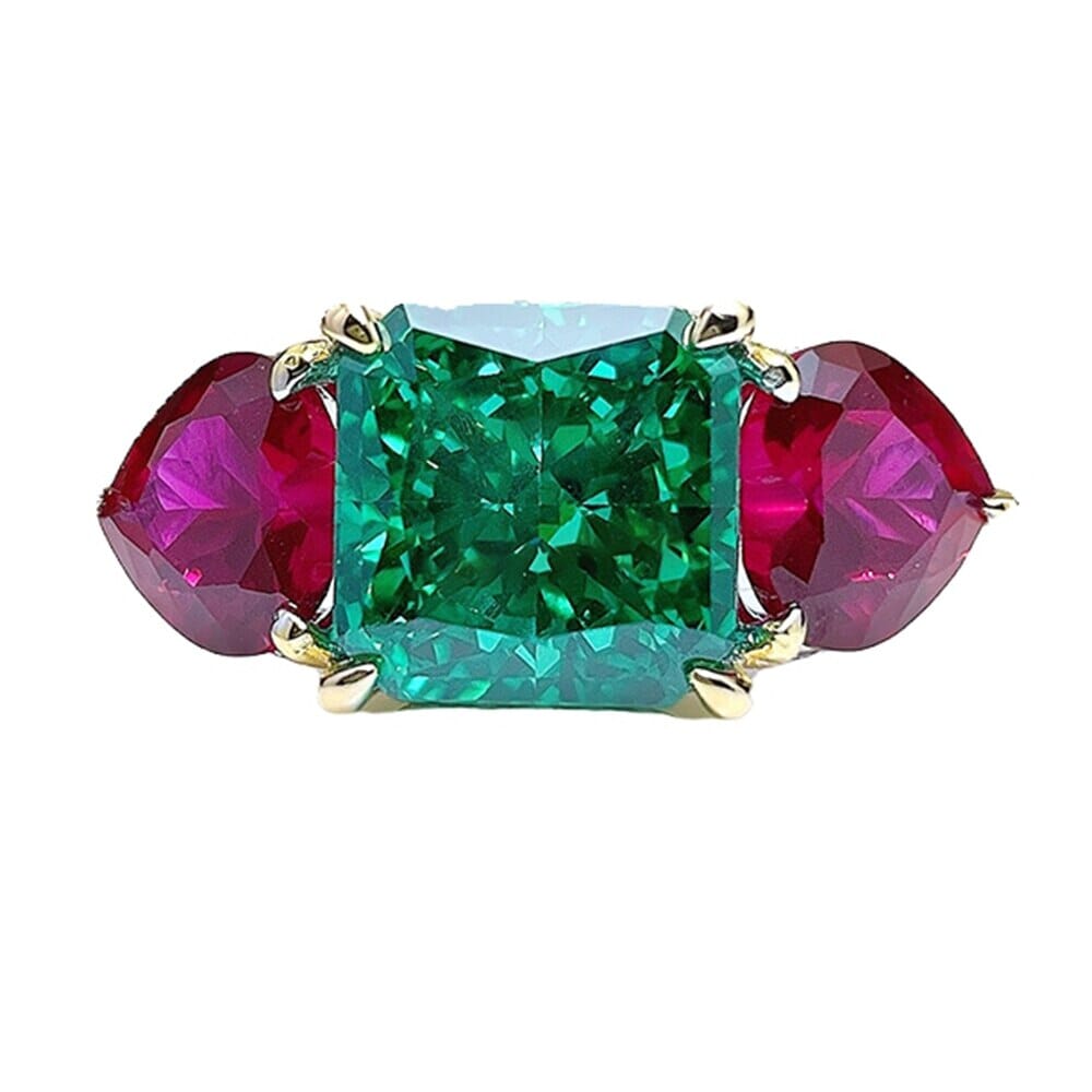 Heart Ruby and Emerald Square 925 Sterling Silver RingRing