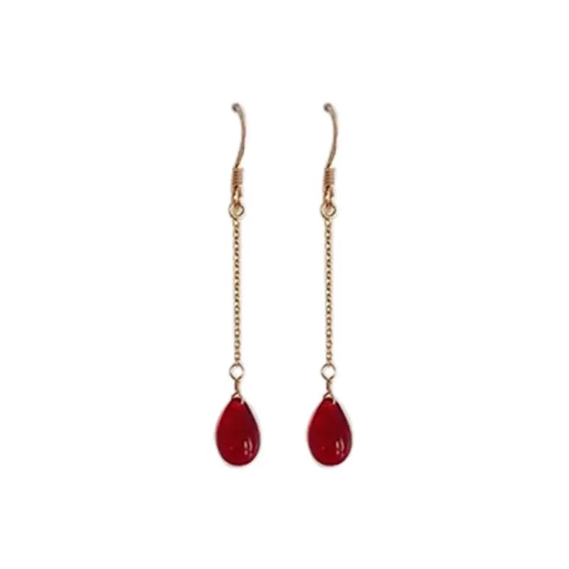Drop-shaped Ruby Long Pendant Earrings