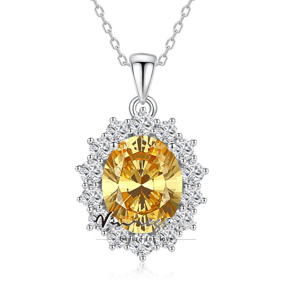 Oval Citrine Emerald Aquamarine Diamond Gems Necklaces Pendant