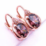 Gold Plated 14K Rose Gold Inlaid Water Drops Ruby Earrings
