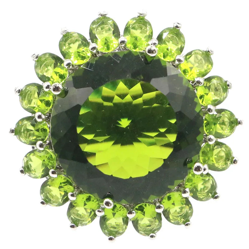 30x30mm Crown Big Gemstone 20mm Green Peridot Women Dating Silver Rings8