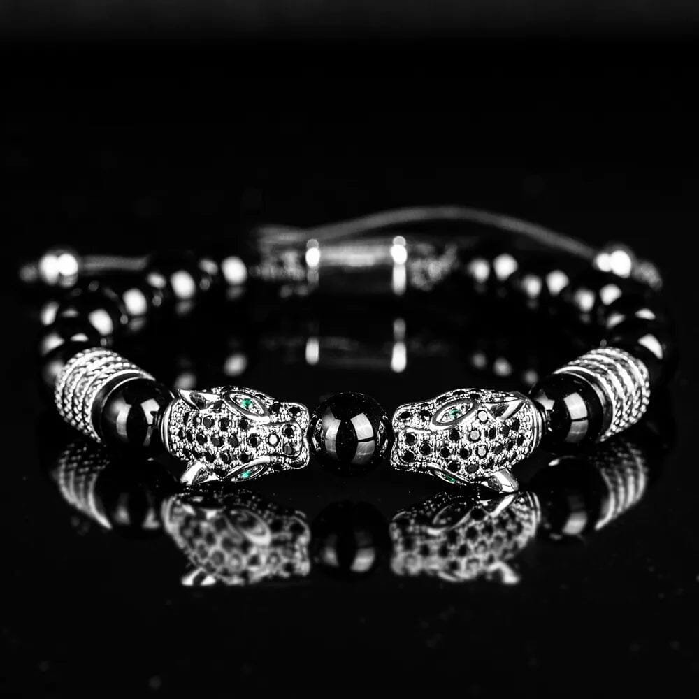 Double Leopard Head BraceletsBraceletSilver Bright blackB