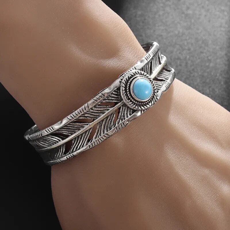 Feather Blue Turquoise Cuff BraceletBracelet